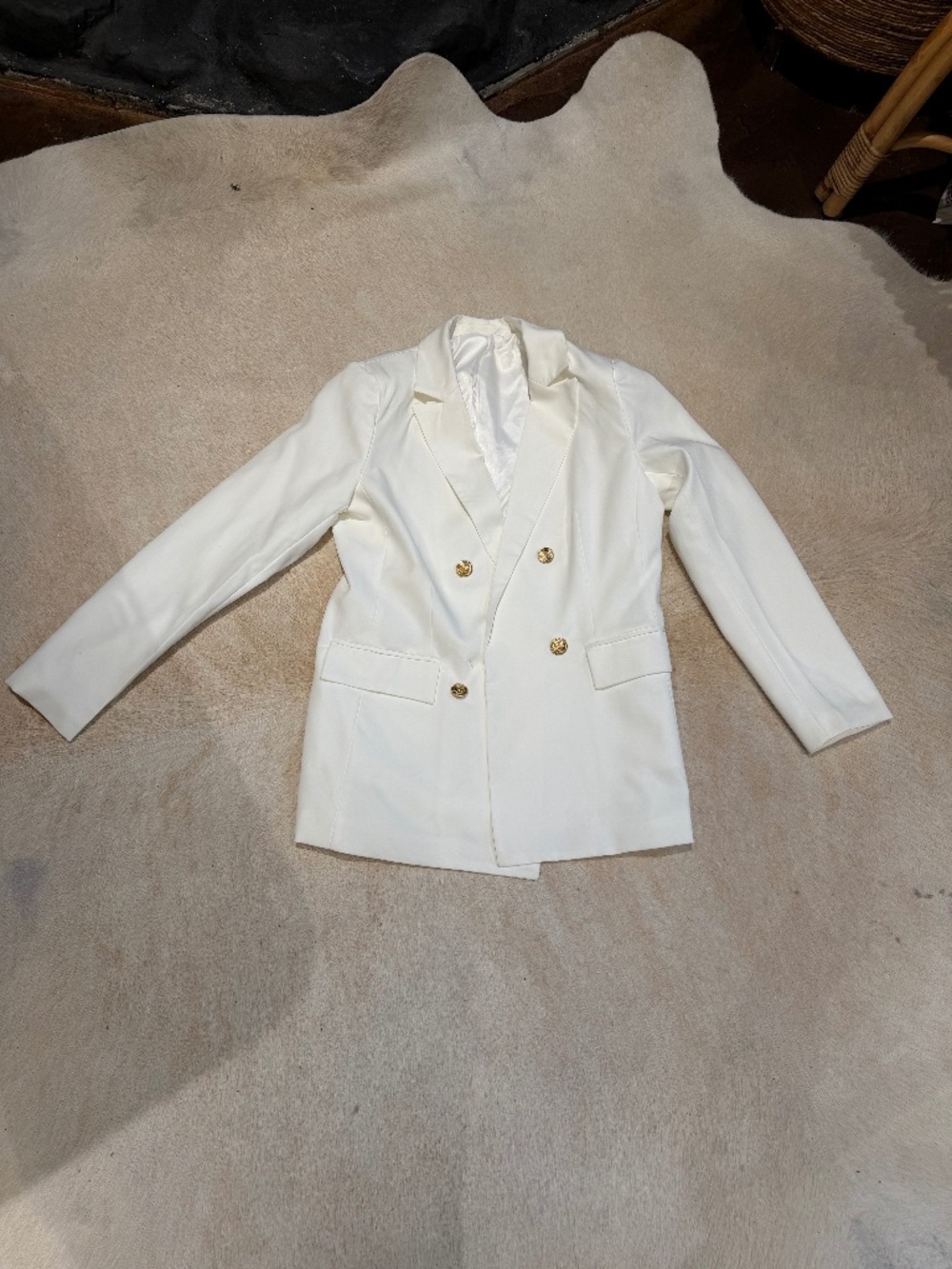 Women's Solid Color Casual Long Sleeve Lapel Button Blazer Jacket White Sz M